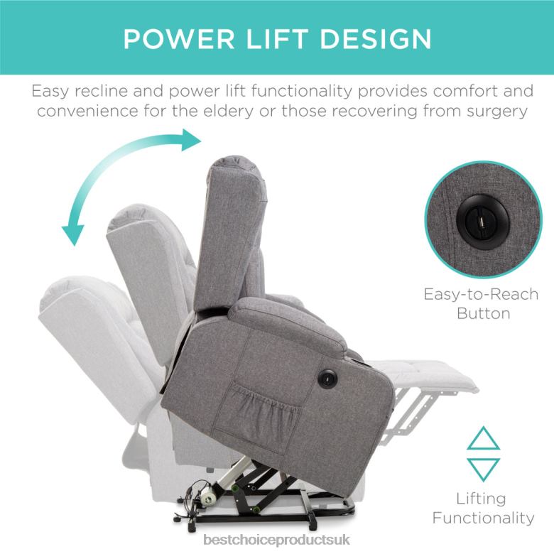 Accessory Best Choice ProductsElectric Power Lift Recliner Massage Chair w/ Heat, USB Port, Cupholders N62R334 Gray