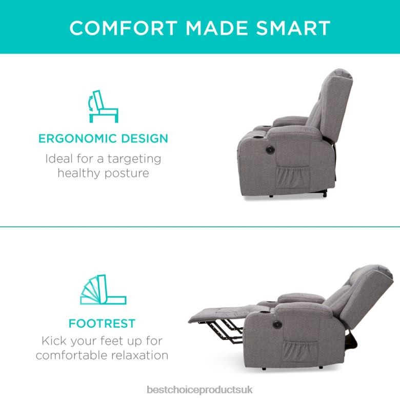Accessory Best Choice ProductsElectric Power Lift Recliner Massage Chair w/ Heat, USB Port, Cupholders N62R334 Gray