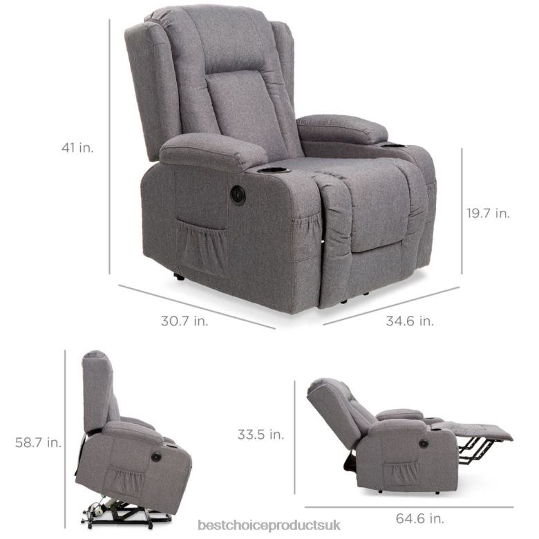 Accessory Best Choice ProductsElectric Power Lift Recliner Massage Chair w/ Heat, USB Port, Cupholders N62R334 Gray