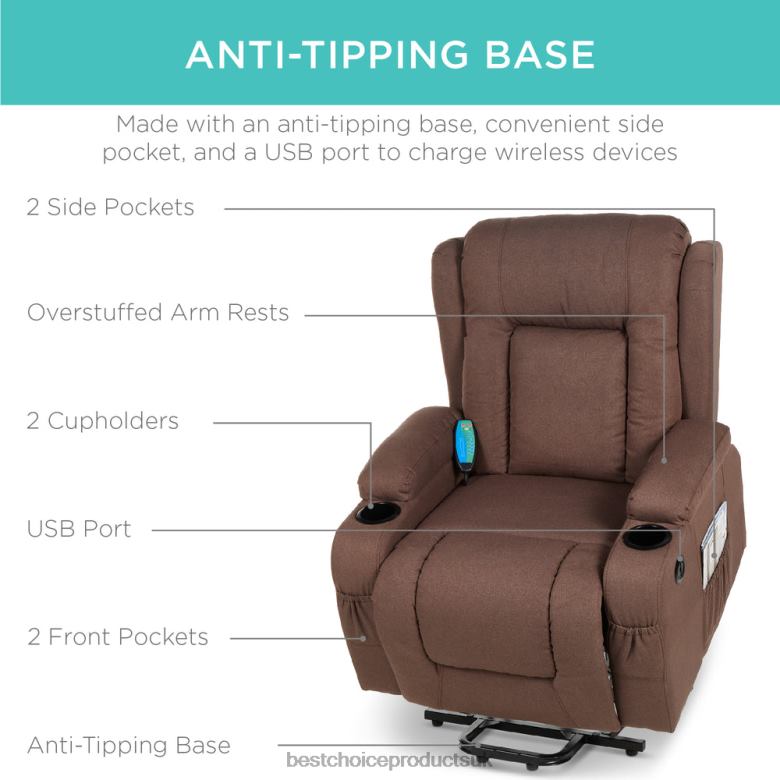 Accessory Best Choice ProductsElectric Power Lift Recliner Massage Chair w/ Heat, USB Port, Cupholders N62R337 Brown