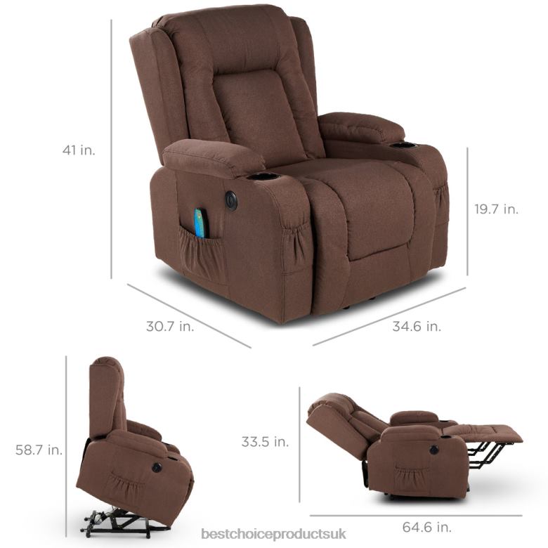 Accessory Best Choice ProductsElectric Power Lift Recliner Massage Chair w/ Heat, USB Port, Cupholders N62R337 Brown