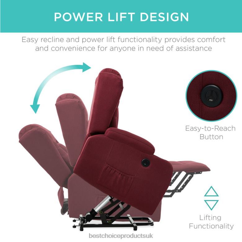 Accessory Best Choice ProductsElectric Power Lift Recliner Massage Chair w/ Heat, USB Port, Cupholders N62R339 Burgundy