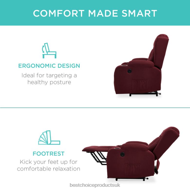 Accessory Best Choice ProductsElectric Power Lift Recliner Massage Chair w/ Heat, USB Port, Cupholders N62R339 Burgundy