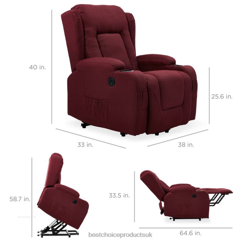 Accessory Best Choice ProductsElectric Power Lift Recliner Massage Chair w/ Heat, USB Port, Cupholders N62R339 Burgundy