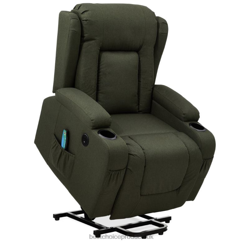 Accessory Best Choice ProductsElectric Power Lift Recliner Massage Chair w/ Heat, USB Port, Cupholders N62R340 Olive