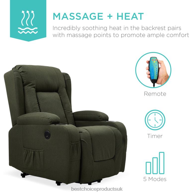 Accessory Best Choice ProductsElectric Power Lift Recliner Massage Chair w/ Heat, USB Port, Cupholders N62R340 Olive