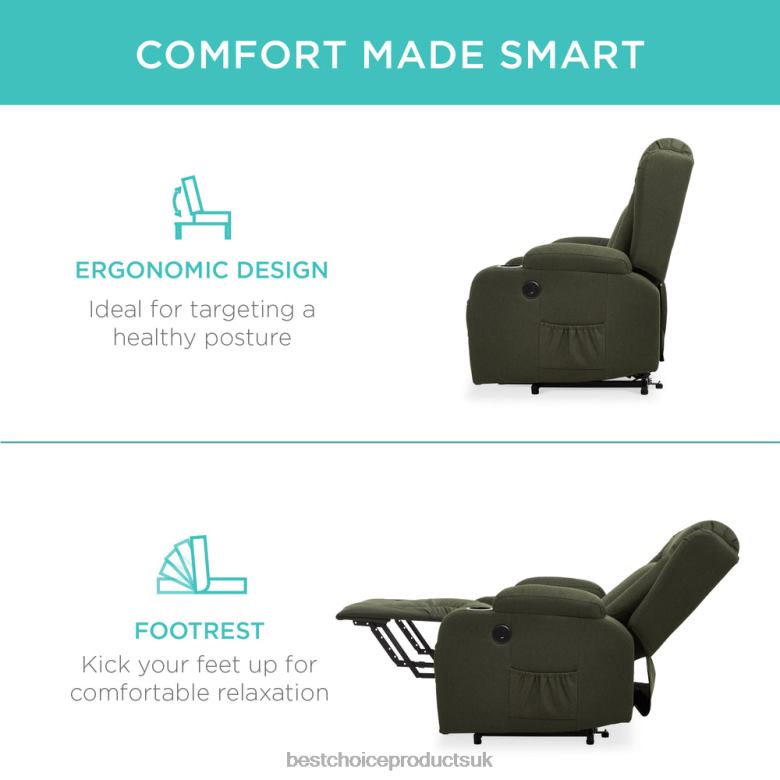 Accessory Best Choice ProductsElectric Power Lift Recliner Massage Chair w/ Heat, USB Port, Cupholders N62R340 Olive