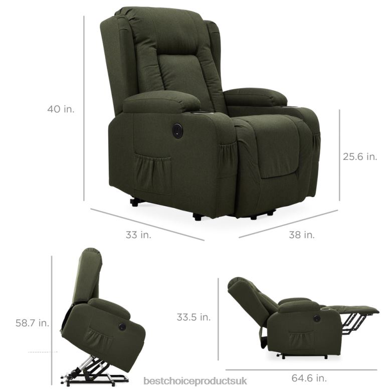 Accessory Best Choice ProductsElectric Power Lift Recliner Massage Chair w/ Heat, USB Port, Cupholders N62R340 Olive