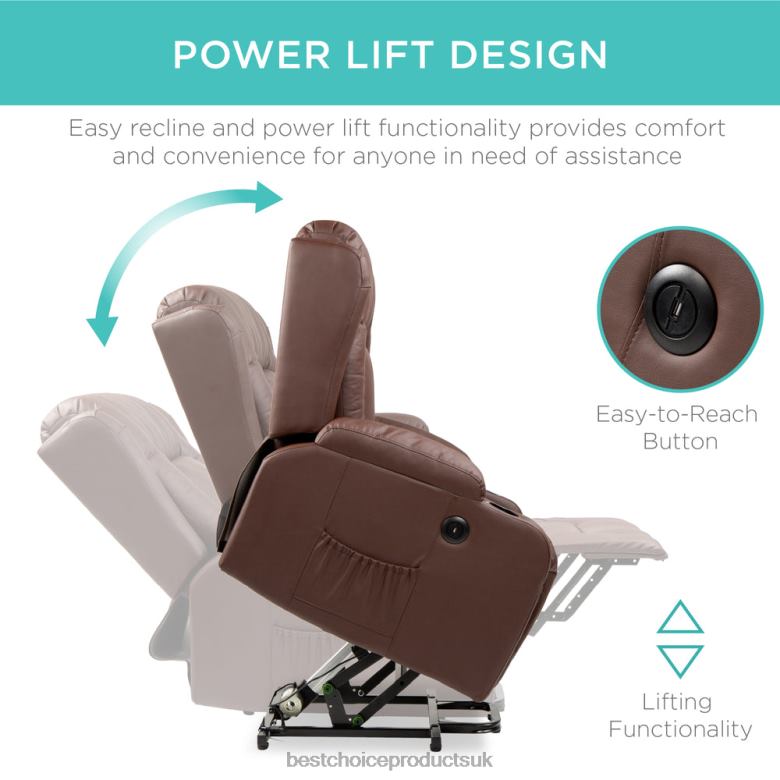 Accessory Best Choice ProductsElectric Power Lift Recliner Massage Chair w/ Heat, USB Port, Cupholders N62R621 Brown
