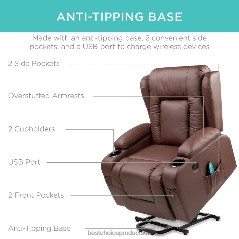 Accessory Best Choice ProductsElectric Power Lift Recliner Massage Chair w/ Heat, USB Port, Cupholders N62R621 Brown