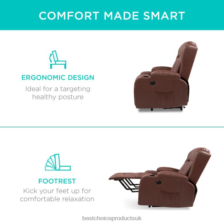 Accessory Best Choice ProductsElectric Power Lift Recliner Massage Chair w/ Heat, USB Port, Cupholders N62R621 Brown