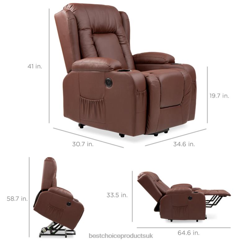 Accessory Best Choice ProductsElectric Power Lift Recliner Massage Chair w/ Heat, USB Port, Cupholders N62R621 Brown