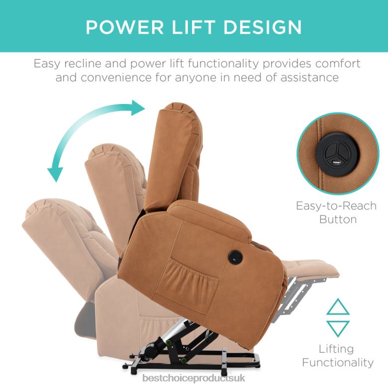 Accessory Best Choice ProductsElectric Power Lift Recliner Massage Chair w/ Heat, USB Port, Cupholders N62R622 Cognac