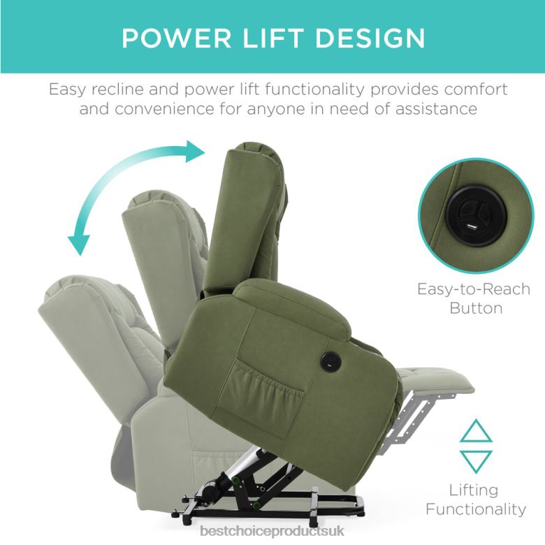 Accessory Best Choice ProductsElectric Power Lift Recliner Massage Chair w/ Heat, USB Port, Cupholders N62R623 Olive