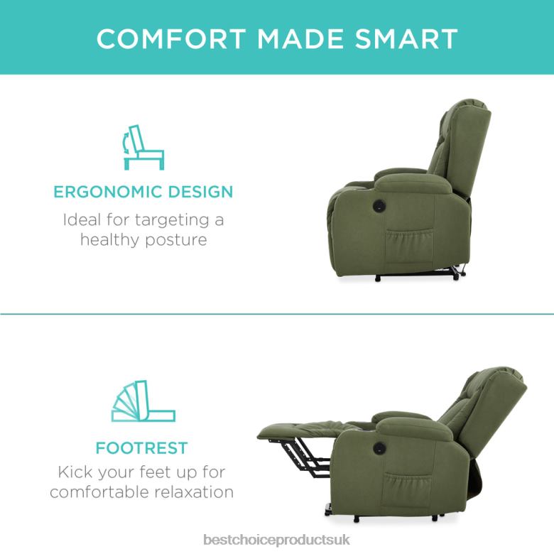Accessory Best Choice ProductsElectric Power Lift Recliner Massage Chair w/ Heat, USB Port, Cupholders N62R623 Olive