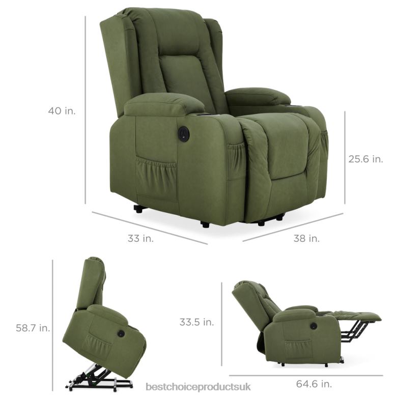 Accessory Best Choice ProductsElectric Power Lift Recliner Massage Chair w/ Heat, USB Port, Cupholders N62R623 Olive