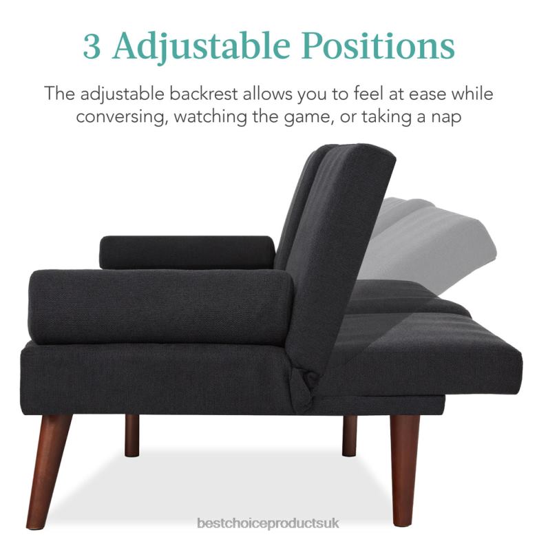 Accessory Best Choice ProductsFabric Upholstered Convertible Futon w/ Rounded Armrests, 2 Cupholders N62R685 Black