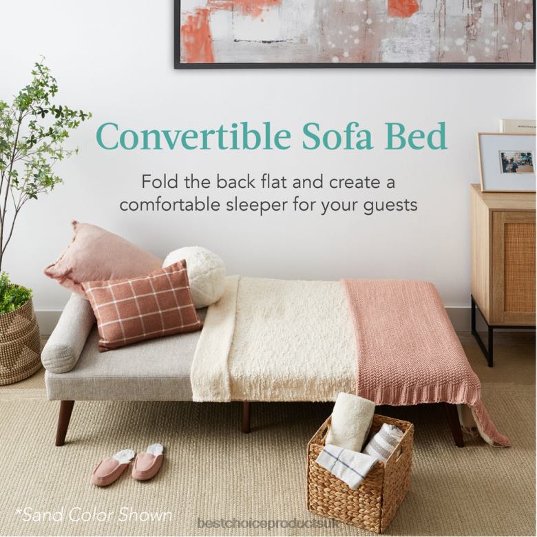 Accessory Best Choice ProductsFabric Upholstered Convertible Futon w/ Rounded Armrests, 2 Cupholders N62R685 Black