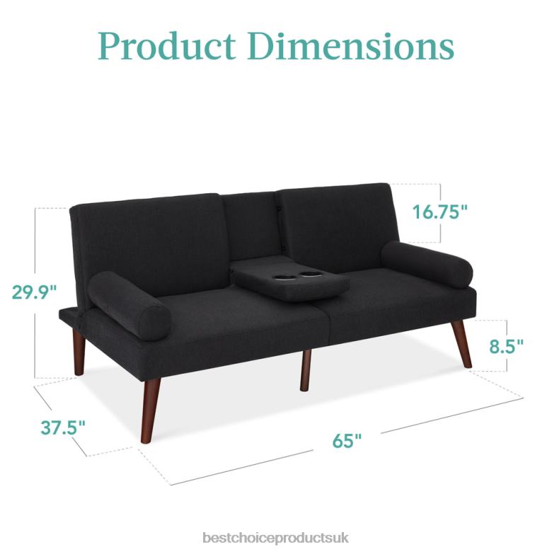 Accessory Best Choice ProductsFabric Upholstered Convertible Futon w/ Rounded Armrests, 2 Cupholders N62R685 Black