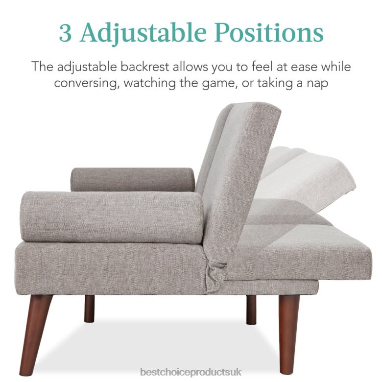 Accessory Best Choice ProductsFabric Upholstered Convertible Futon w/ Rounded Armrests, 2 Cupholders N62R686 Gray