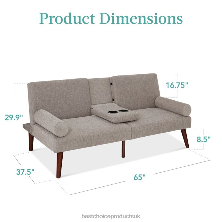 Accessory Best Choice ProductsFabric Upholstered Convertible Futon w/ Rounded Armrests, 2 Cupholders N62R686 Gray