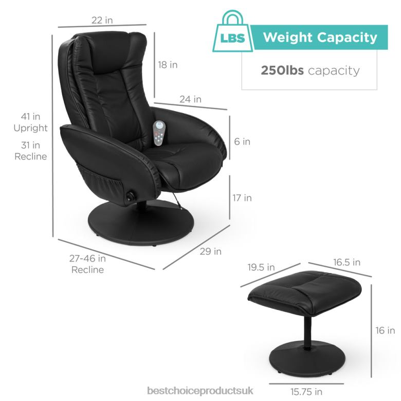 Accessory Best Choice ProductsFaux Leather Electric Massage Recliner Chair w/ Stool Ottoman, Remote N62R358 Black