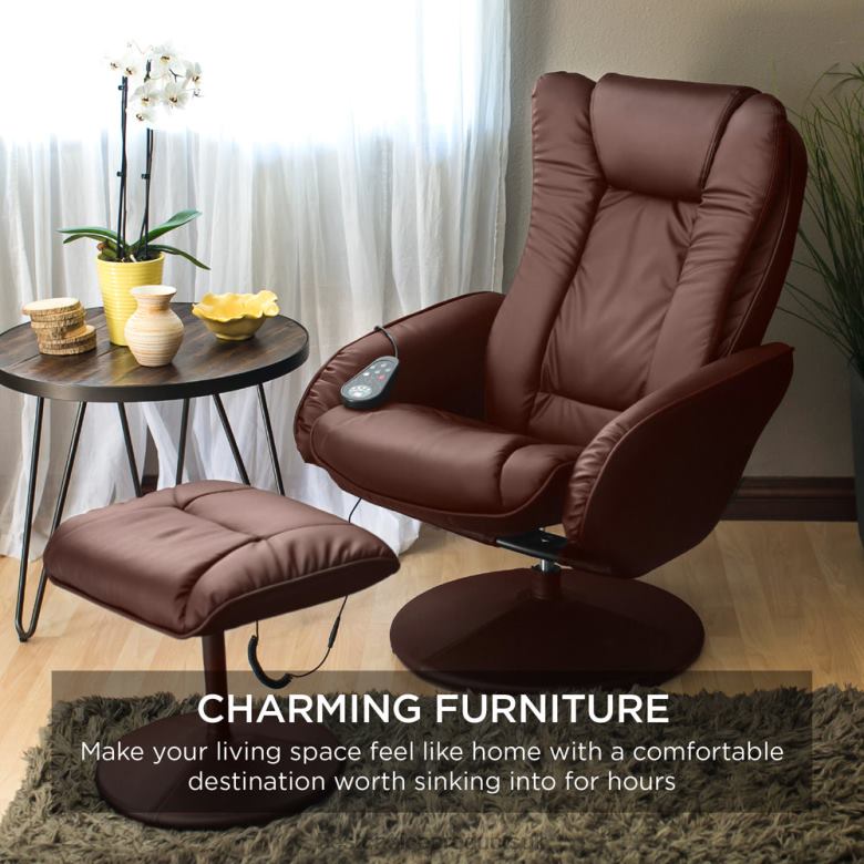 Accessory Best Choice ProductsFaux Leather Electric Massage Recliner Chair w/ Stool Ottoman, Remote N62R359 Brown