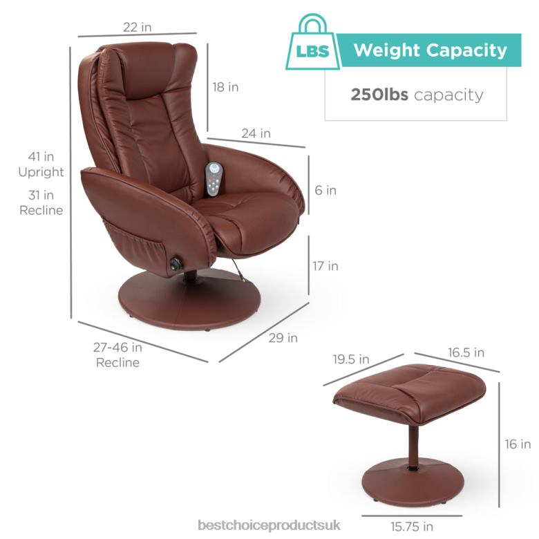Accessory Best Choice ProductsFaux Leather Electric Massage Recliner Chair w/ Stool Ottoman, Remote N62R359 Brown
