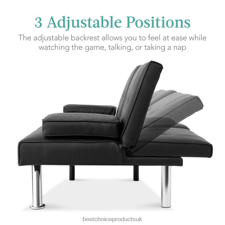 Accessory Best Choice ProductsFaux Leather Upholstered Convertible Sofa Bed Futon w/ 2 Cupholders N62R627 Black