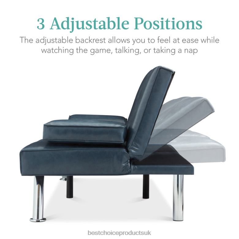 Accessory Best Choice ProductsFaux Leather Upholstered Convertible Sofa Bed Futon w/ 2 Cupholders N62R631 Blue