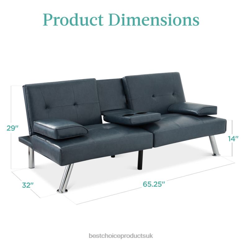 Accessory Best Choice ProductsFaux Leather Upholstered Convertible Sofa Bed Futon w/ 2 Cupholders N62R631 Blue