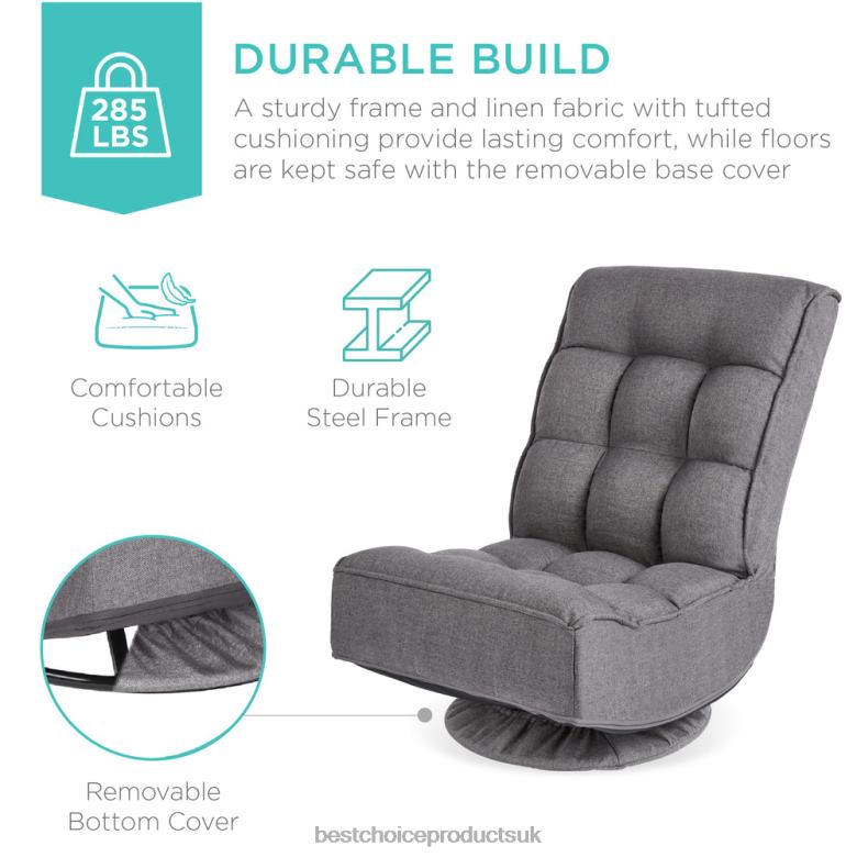 Accessory Best Choice ProductsFolding Floor Gaming Chair w/ 360-Degree Swivel, 4 Adjustable Positions N62R1212 Dark Gray