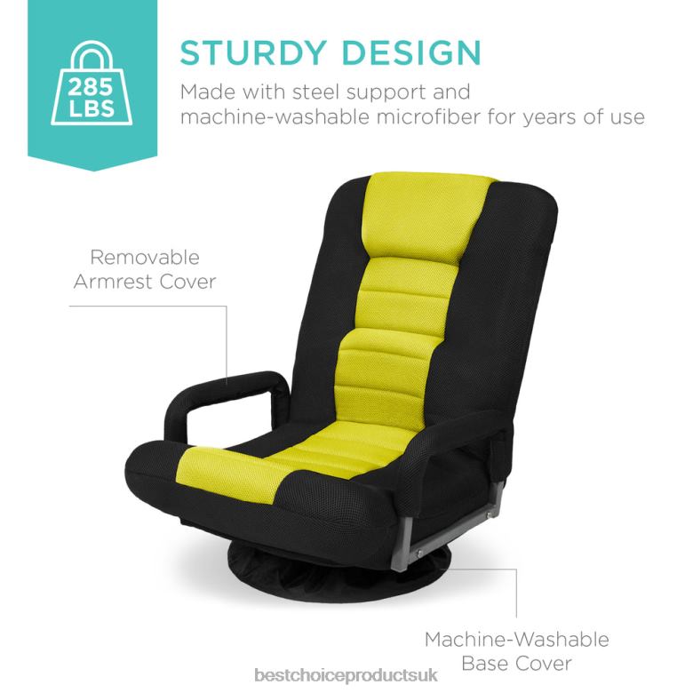 Accessory Best Choice ProductsGaming Floor Chair w/ 360-Degree Swivel, Armrest, Adjustable Backrest N62R1173 Black/Yellow
