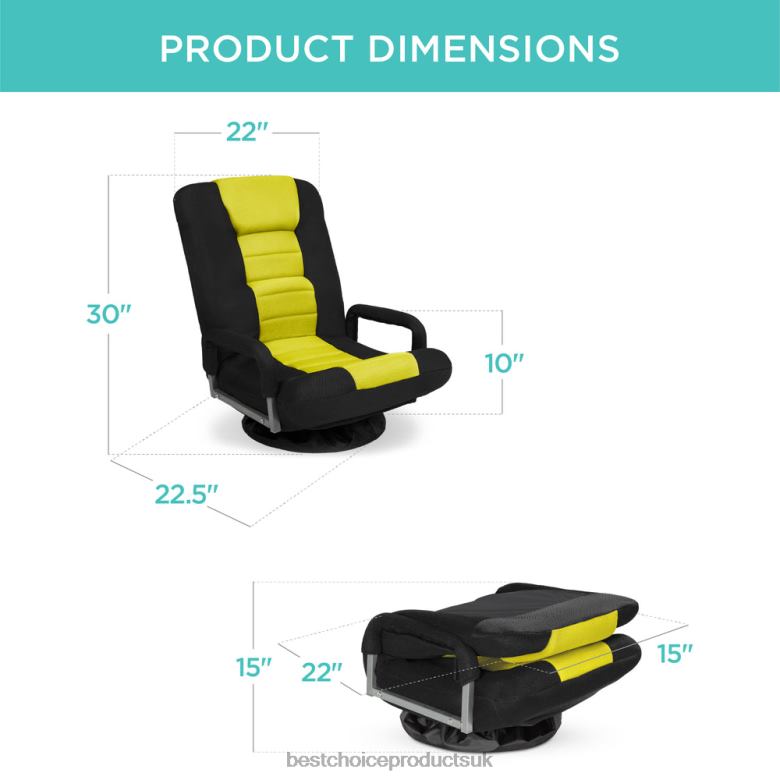 Accessory Best Choice ProductsGaming Floor Chair w/ 360-Degree Swivel, Armrest, Adjustable Backrest N62R1173 Black/Yellow
