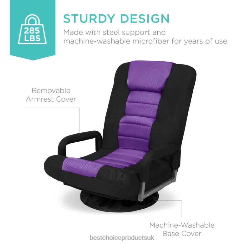 Accessory Best Choice ProductsGaming Floor Chair w/ 360-Degree Swivel, Armrest, Adjustable Backrest N62R1174 Black/Purple