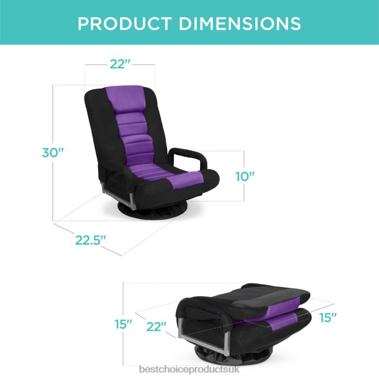 Accessory Best Choice ProductsGaming Floor Chair w/ 360-Degree Swivel, Armrest, Adjustable Backrest N62R1174 Black/Purple