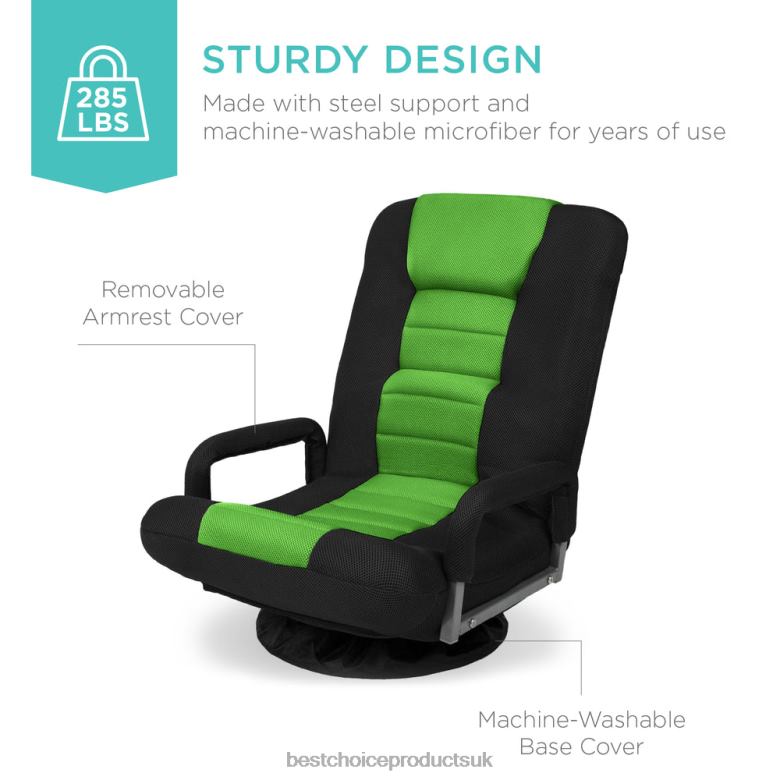 Accessory Best Choice ProductsGaming Floor Chair w/ 360-Degree Swivel, Armrest, Adjustable Backrest N62R1175 Black/Green