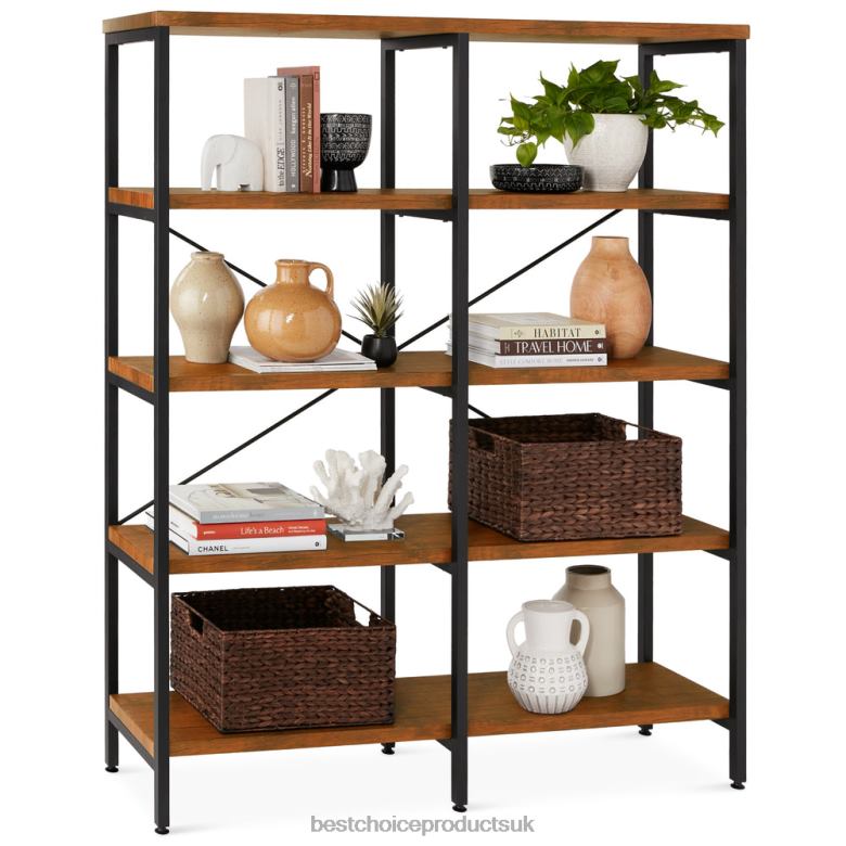 Accessory Best Choice ProductsIndustrial Bookshelf for Living Room, Walkway w/ Elevated Design N62R645 Brown