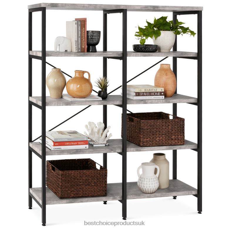 Accessory Best Choice ProductsIndustrial Bookshelf for Living Room, Walkway w/ Elevated Design N62R646 Gray