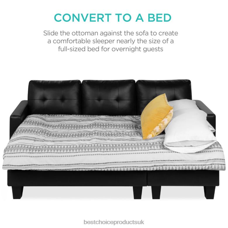 Accessory Best Choice ProductsL-Shape Customizable Faux Leather Sofa Set w/ Ottoman Bench N62R669 Black