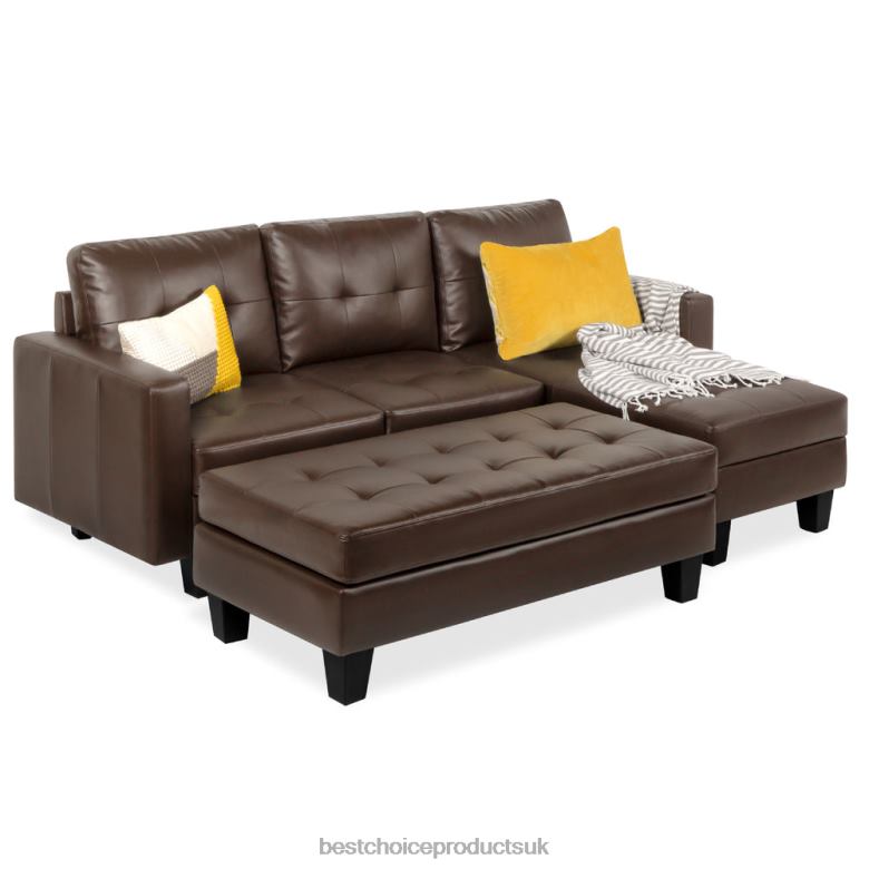 Accessory Best Choice ProductsL-Shape Customizable Faux Leather Sofa Set w/ Ottoman Bench N62R670 Brown