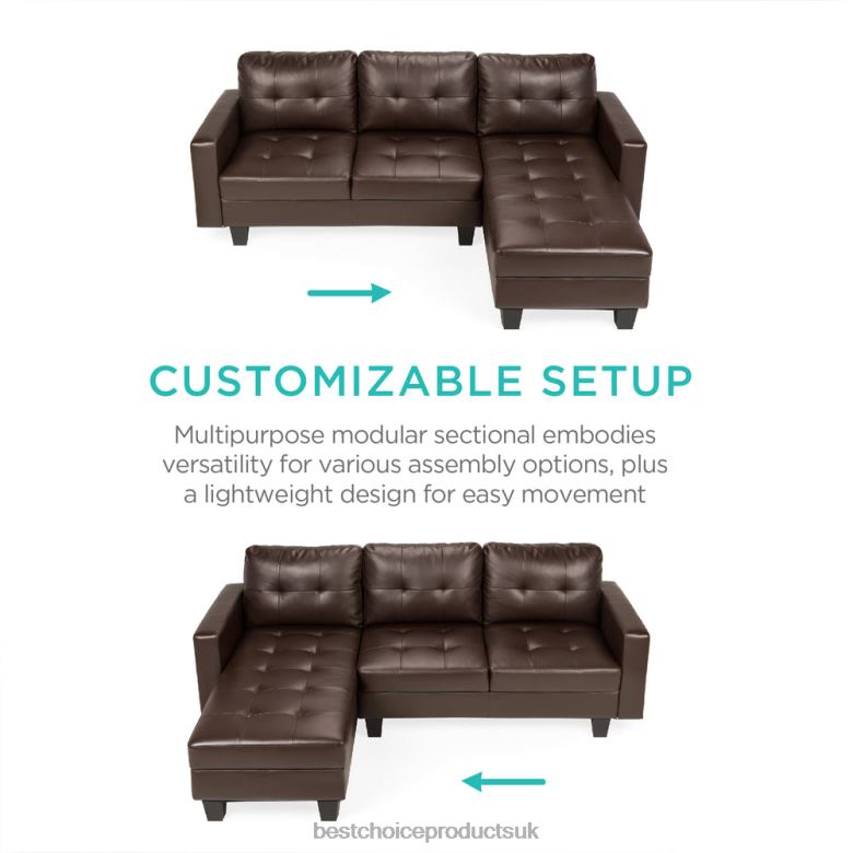 Accessory Best Choice ProductsL-Shape Customizable Faux Leather Sofa Set w/ Ottoman Bench N62R670 Brown