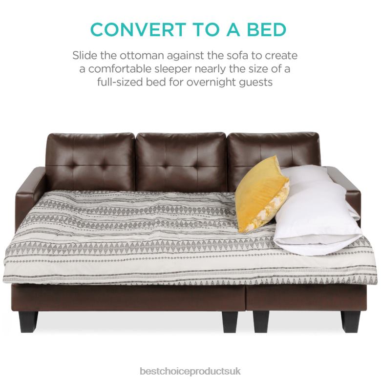 Accessory Best Choice ProductsL-Shape Customizable Faux Leather Sofa Set w/ Ottoman Bench N62R670 Brown