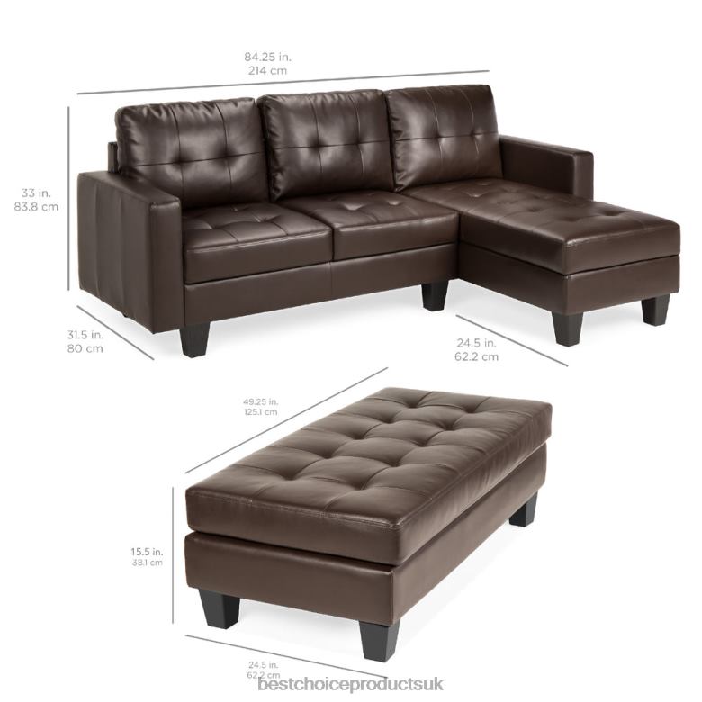 Accessory Best Choice ProductsL-Shape Customizable Faux Leather Sofa Set w/ Ottoman Bench N62R670 Brown