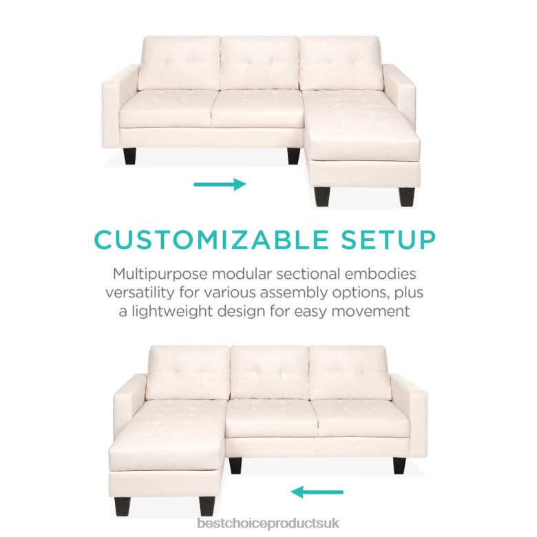Accessory Best Choice ProductsL-Shape Customizable Faux Leather Sofa Set w/ Ottoman Bench N62R671 White