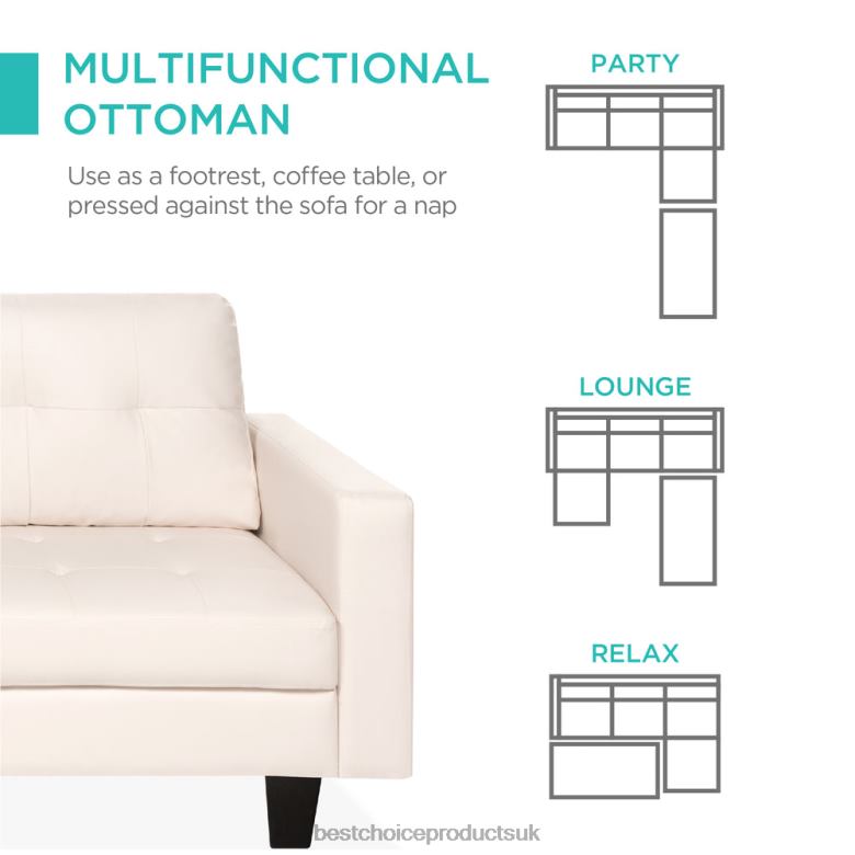 Accessory Best Choice ProductsL-Shape Customizable Faux Leather Sofa Set w/ Ottoman Bench N62R671 White