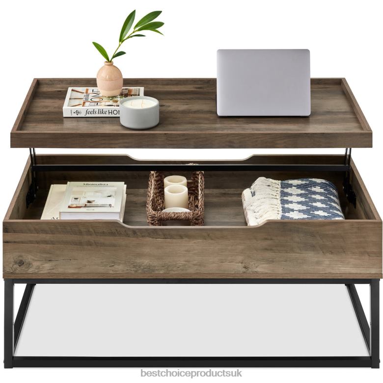 Accessory Best Choice ProductsLift Top Coffee Table w/ Tray Edge Tabletop, Wood-Grain Finish N62R655 Gray Oak