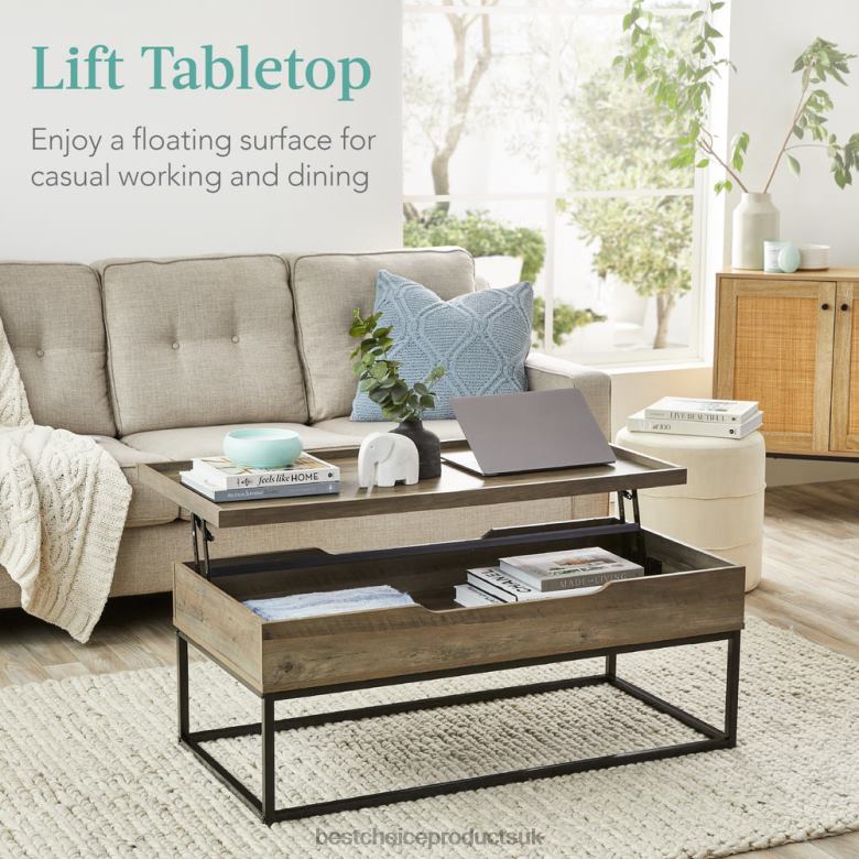Accessory Best Choice ProductsLift Top Coffee Table w/ Tray Edge Tabletop, Wood-Grain Finish N62R655 Gray Oak