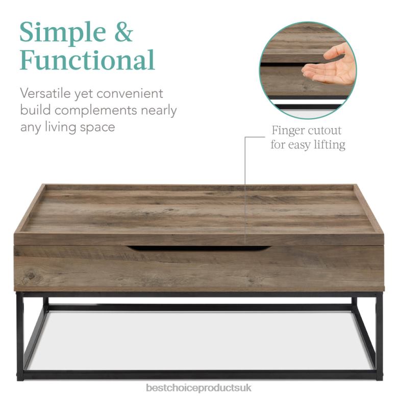Accessory Best Choice ProductsLift Top Coffee Table w/ Tray Edge Tabletop, Wood-Grain Finish N62R655 Gray Oak
