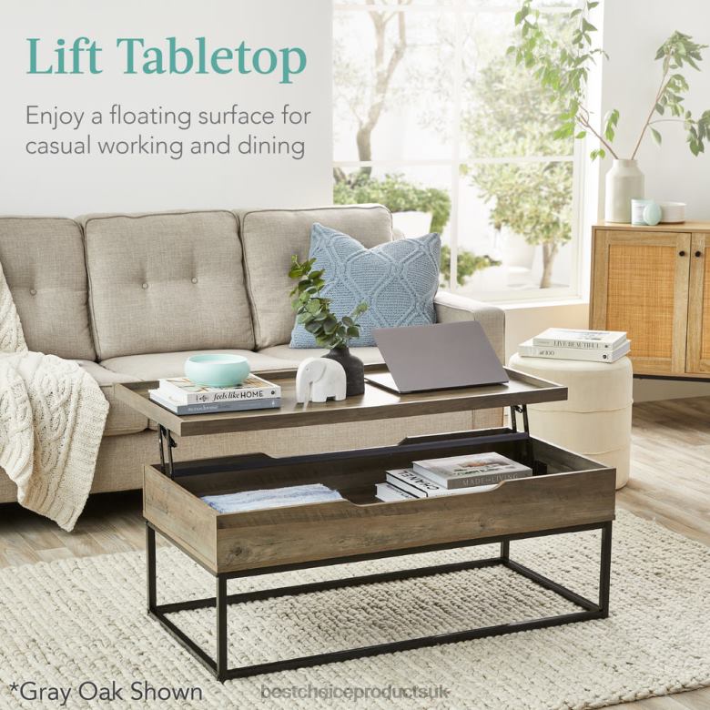 Accessory Best Choice ProductsLift Top Coffee Table w/ Tray Edge Tabletop, Wood-Grain Finish N62R656 Brown